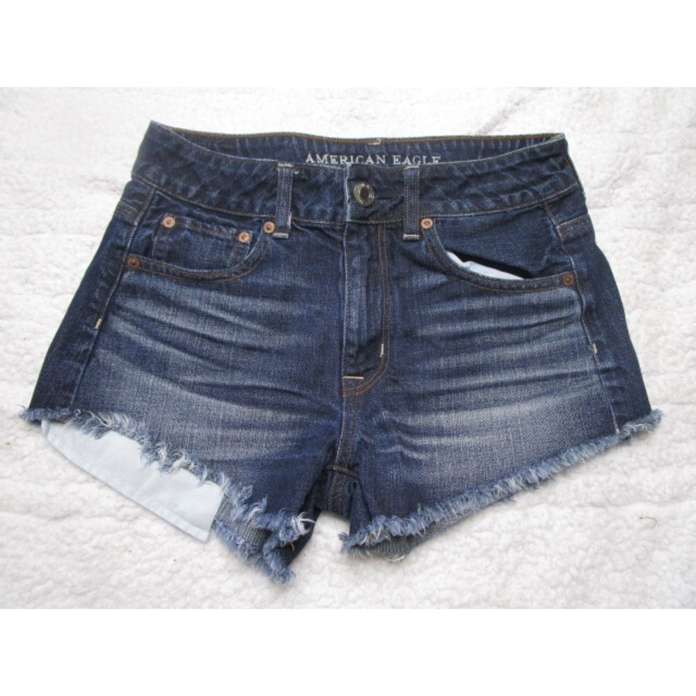 American Eagle AE HI Rise Festival Shorts Size 2 Womens Jeans Cutoff Dark Wash
